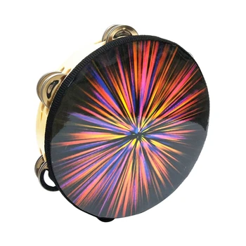 

8-Inch Percussion Instrument Double Row Color Tambourine Rainbow Tambourine Dazzling Black Tambourine Performance Stage Musical