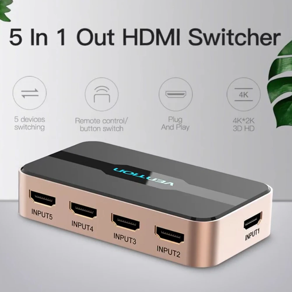 5 Input 1 Output DVD Player Adapter Splitter Professional Remote Control HDTV Mini 4K IR HDMI Switcher Projector Video Audio
