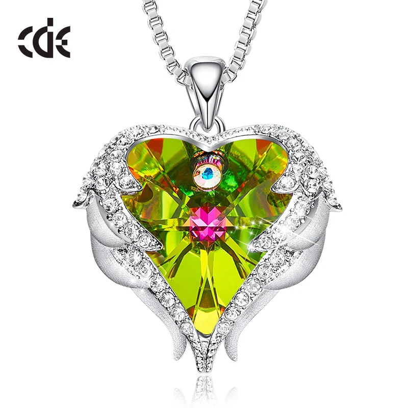 CDE дизайн, крылья ангела, украшенные кристаллами Swarovski, подвеска в форме сердца, ожерелье, ювелирное изделие, подарок на день Святого Валентина - Цвет камня: Olive P0902M