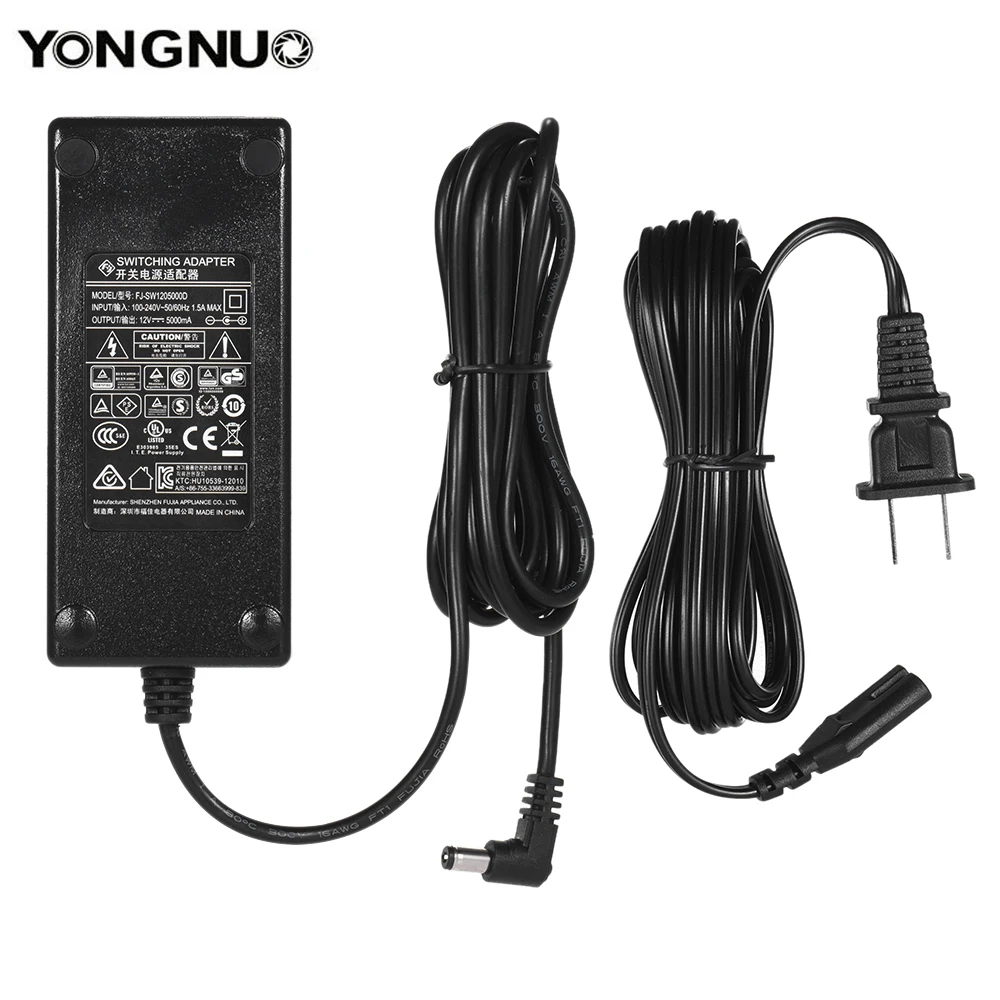 12V 5A Светодиодная лампа для видеосъемки YONGNUO Мощность адаптер Зарядное устройство для беспроводной триггер вспышки YONGNUO YN600L YN300III YN168 YN216 YN1410 YN300Air YN160III YN360 YN608 YN600RGB YN308yongnuo - Цвет: 12V 5A