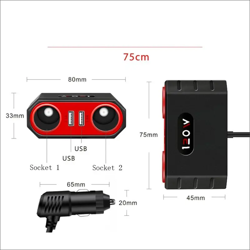 Автомобильное заднее сиденье двойной USB телефон зарядное устройство прикуриватель разветвитель адаптер питания