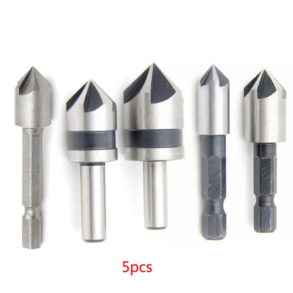 82 Degree 5pcs 5/6 шт. HSS фаски Зенковка фаски сверло шестигранный хвостовик 82/90 градусов древесины фаски Резак 6 мм-19 мм - Цвет: 82 Degree 5pcs