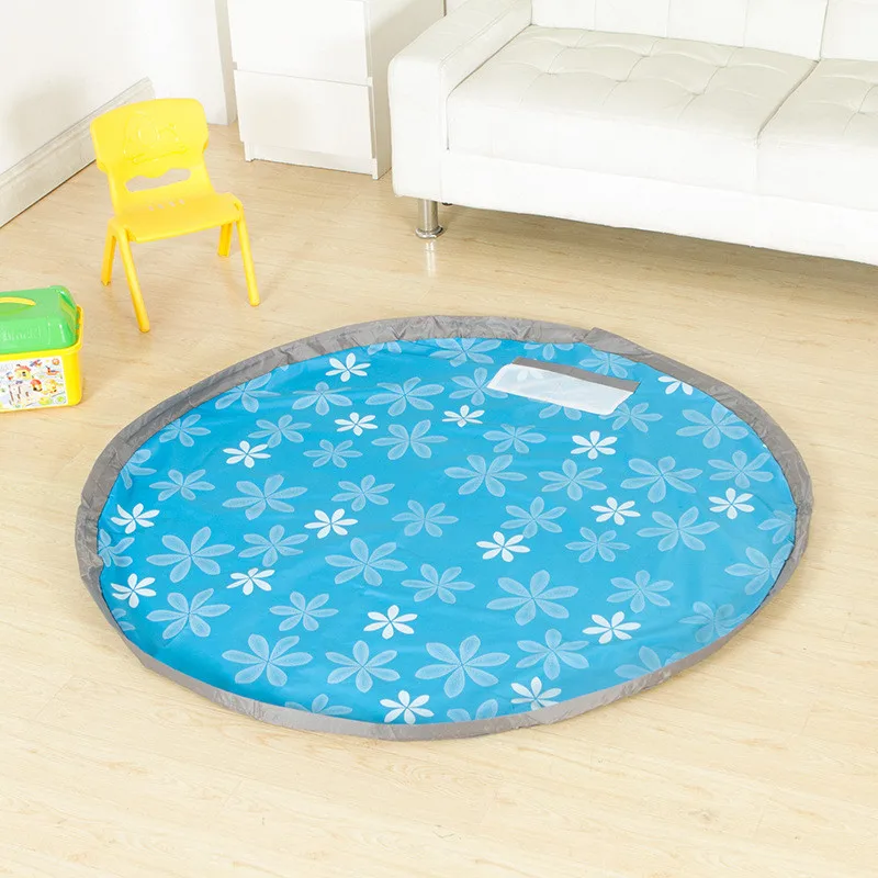 New Portable Baby Play Mat Toy Storage Bag Kids Playing Floor Blanket Mat Travel Picnic Mat Toy Organizer Drawstring Storage Bag - Цвет: Blue
