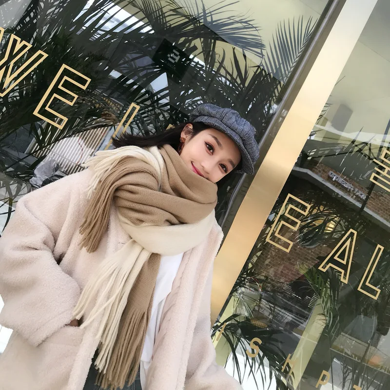Sparsil, женские зимние кашемировые шарфы, однотонный, из кусков, двусторонний шарф, Повседневный, длинный, толстый, теплый, шаль с кисточками для женщин
