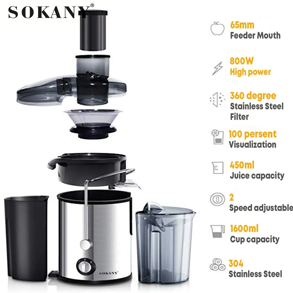 Limited Offer SOKANY 220V Electric Juicer Stainless Steel Juicers Whole