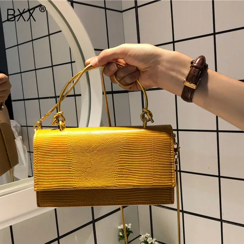 

[BXX] Women's Single Shoulder Crossbody Bag All-match Lizard Pattern Package 2020 Personality Chain PU Leather Handbag HI489