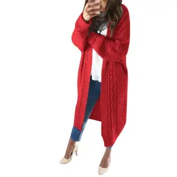 

Autumn Winter Solid Color Women Warm Open Front Knit Sweater Coat Long Cardigan 2020