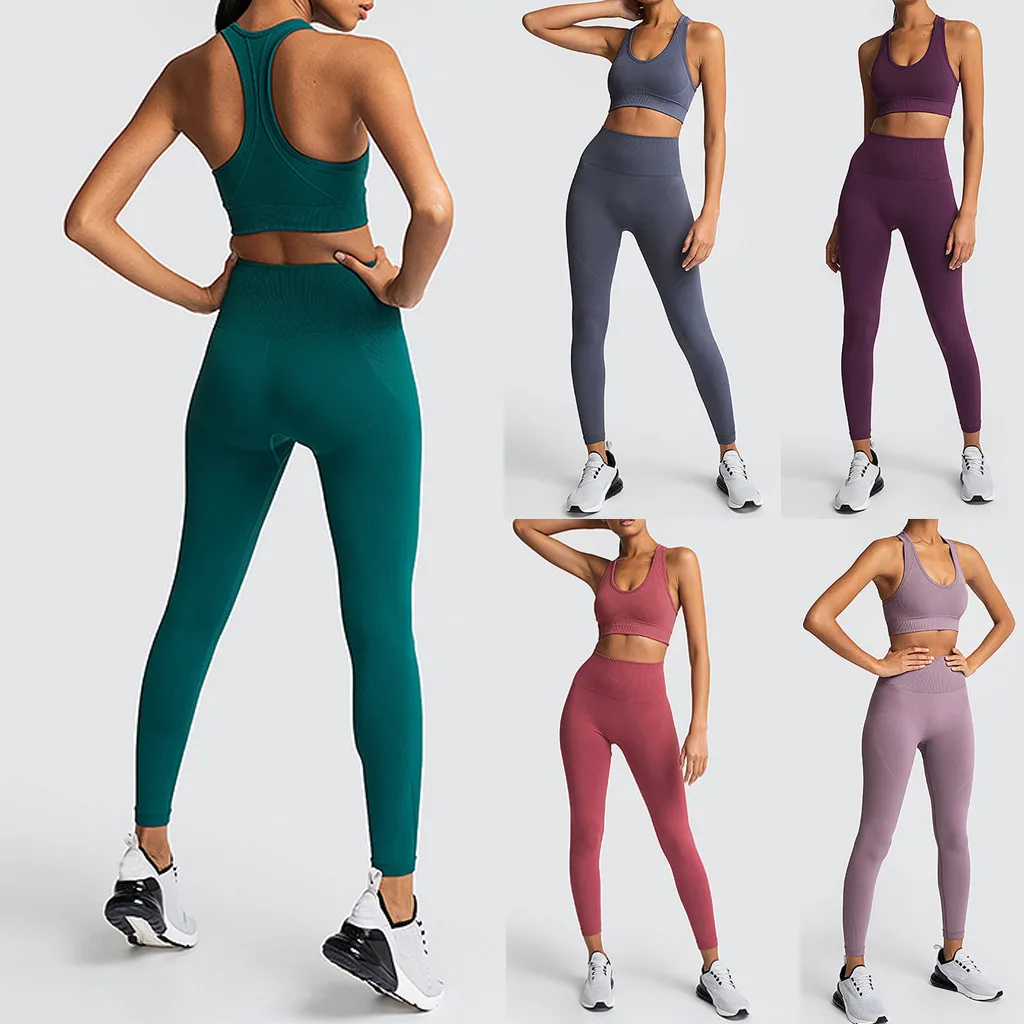 

Women Set Pure Color Hip-lifting Sports Fitness Running High-waist vest Suit solid 2PCS set free shiping