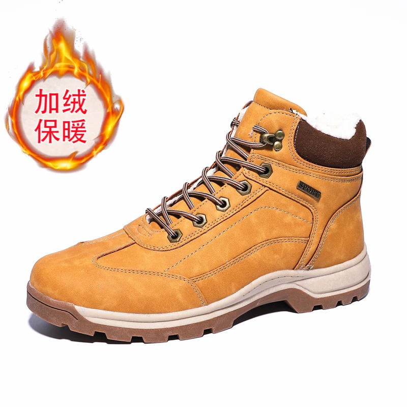 New Arrival Suede Leather Men Snow Boots Autumn Winter Warm Plush Men boots Ankle Boots casual Martin boots big size 46 47 - Цвет: Light brown
