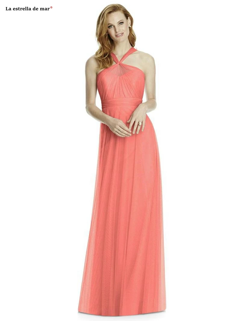 Vestidos dama de honor largos2019 Тюль Висячие шеи Короткие персик темно-синий, бордовый Румяна розовое платье подружки невесты
