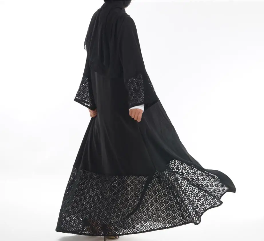 

Islamic Wear Women Arab Clothes Vestido Musulman Openwork Robe Turque Lace Cardigan Black Nida Abaya Dubai Hijab Dresses KJ Robe