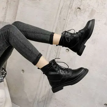 

boots women's autumn and winter 2020 new handsome British style strap breathable low heel point head Joker slim Martin boots