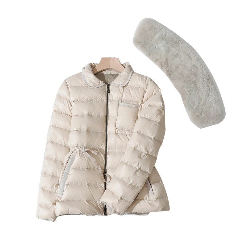 Koop Fitaylor Winter Ultra Licht 90% Eend Donsjack Vrouwen Grote Natuurlijke Konijn Haar Witte Eendendons Parka Sash Tie up Warme Jassen
