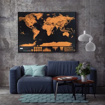 

Deluxe Erase Black World Map Scratch off World Map Personalized Travel Scratch for Map Room Home Decoration Wall Stickers