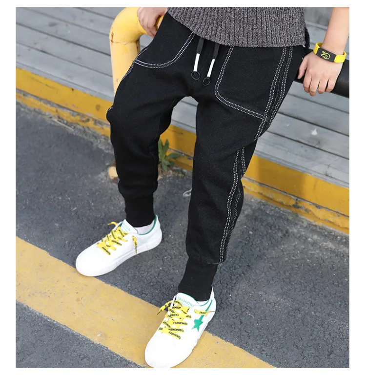 BOY'S Autumn Pants New Style Western Style Children Cowboy Casual Pants Big Boy Spring And Autumn Skinny Pants Black And Wh