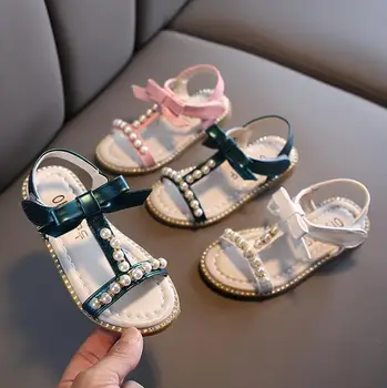 

New Summer Baby Girls Sandals Toddler Infant Kids Slip On Pearl Crystal Single Princess Roman Sandals For Children Girl Shoes