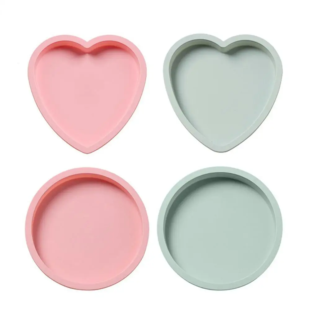 pink and blue 4 шт. силиконовая форма для торта маленькая пластина круглая в форме сердца многослойная форма для выпечки силиконовая форма 6 дюймов - Цвет: pink and blue
