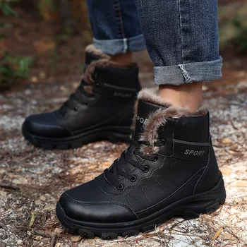 

Men Boots Anti-Skidding Genuine Leather Casual Shoes Popular Comfy Winter Ankle Boots Men Warm Snow Boots Durable Outsole