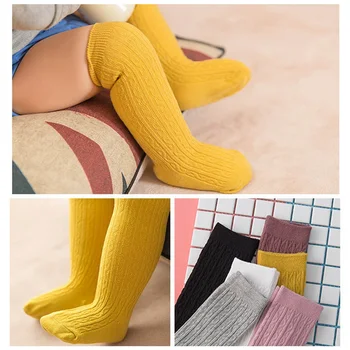 

New Spring Summer Baby Girls Boys Cotton Knee High Socks Solid Candy Color Kids Toddler Double Needle Long Socks For 0-1T