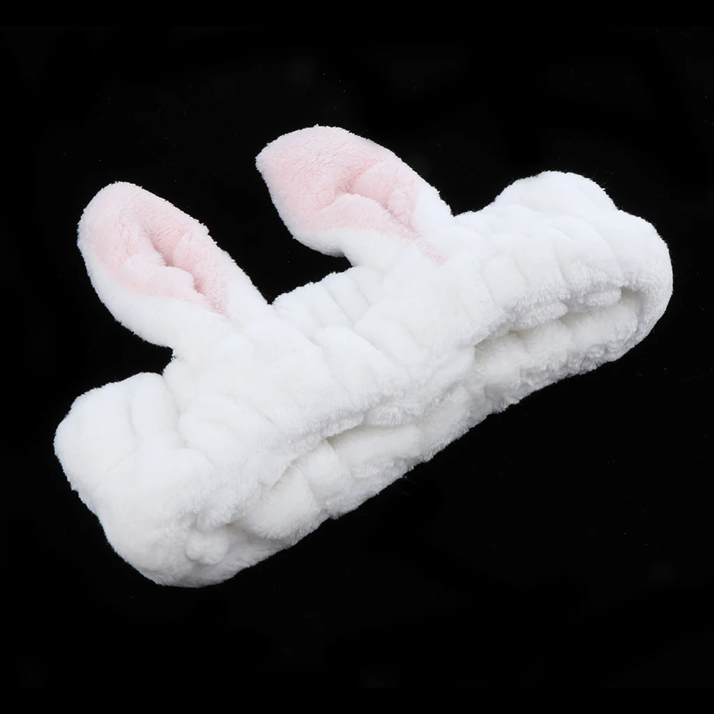 Sweet Cute Bunny Ears Makeup Hairbands Elastic Shower Spa Head Bands, White and Pink, Gift