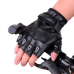 Men's Black Rivet Punk Half Finger Leather Gloves - One Size (G131 White)