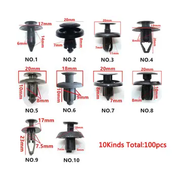 

100x Trunk Screw Rivets Set Car Bumper Fender For Auto Plastic Fastener Clips 100Pcs/Set, Each Size Of 10Pcs