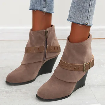 

Hot Sale Large Sizes 43 Fashion Wedges High Heels Vintage Ankle Boot Winter Boots Women Shoes Female