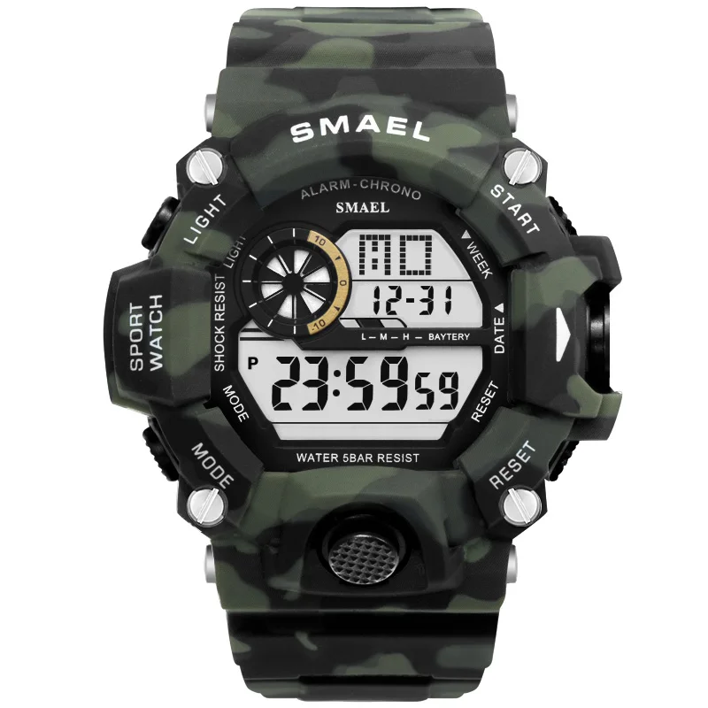 1385C-Armygreen SMAEL, модные спортивные часы S Shock, мужские водонепроницаемые спортивные наручные часы, цифровые часы, кварцевые часы, светодиодный часы 1617 - Цвет: 1385C-Armygreen