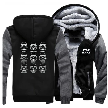 

Movies Male Jacket Funny Stormtrooper Emotions Print Mens Hooded Sweatshirts Winter Thick Streetwear Costume Casual Warm Coat