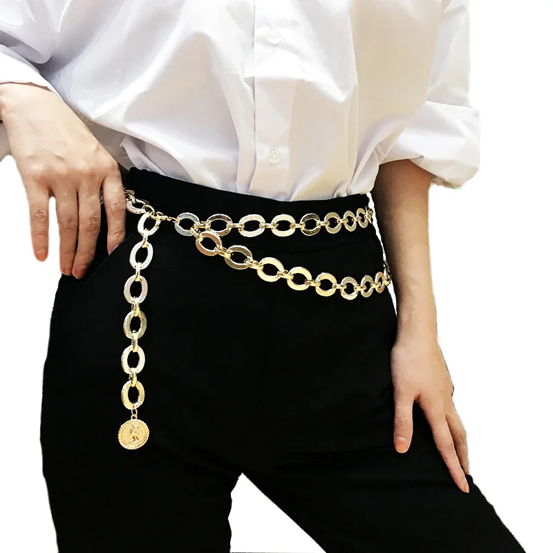 

New Ladies Alloy Chain Single Layer Gold Hollow Chain Luxury Style Business Lady Decorative Waist Chain pasek lancuchowy damski
