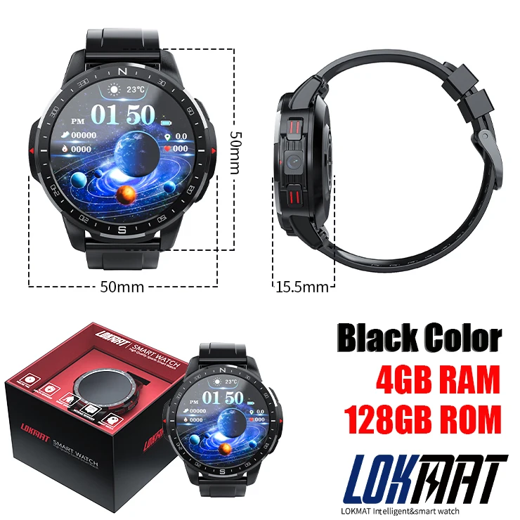 LOKMAT Multi Function Android Phone Watch 4G RAM 128G ROM GPS WIFI SIM Card Smart Watch Camera Heart Rate ECG Video Game Support 