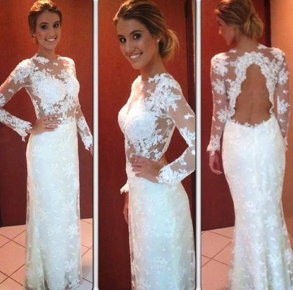 Vestidos de festa Wit Sheer Jewel Geappliceerd Lange Mouwen Keyhole Back Evening wedding Party moeder van de bruid Jurken Vestidos de festa Wit Sheer Jewel Geappliceerd Lange Mouwen Keyhole Back Evening wedding Party moeder van de bruid Jurken