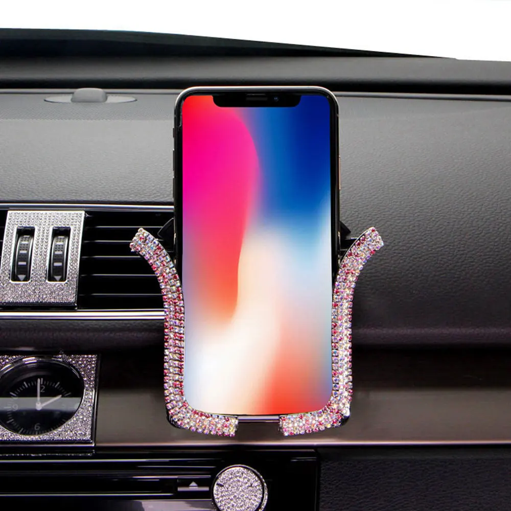 Универсальный Bing держатель для телефона в автомобиле горный хрусталь вентиляционное отверстие крепление подставка зажим для iPhone 7 8 Кристалл автомобильное крепление Gps Поддержка кронштейн - Цвет: Pink White
