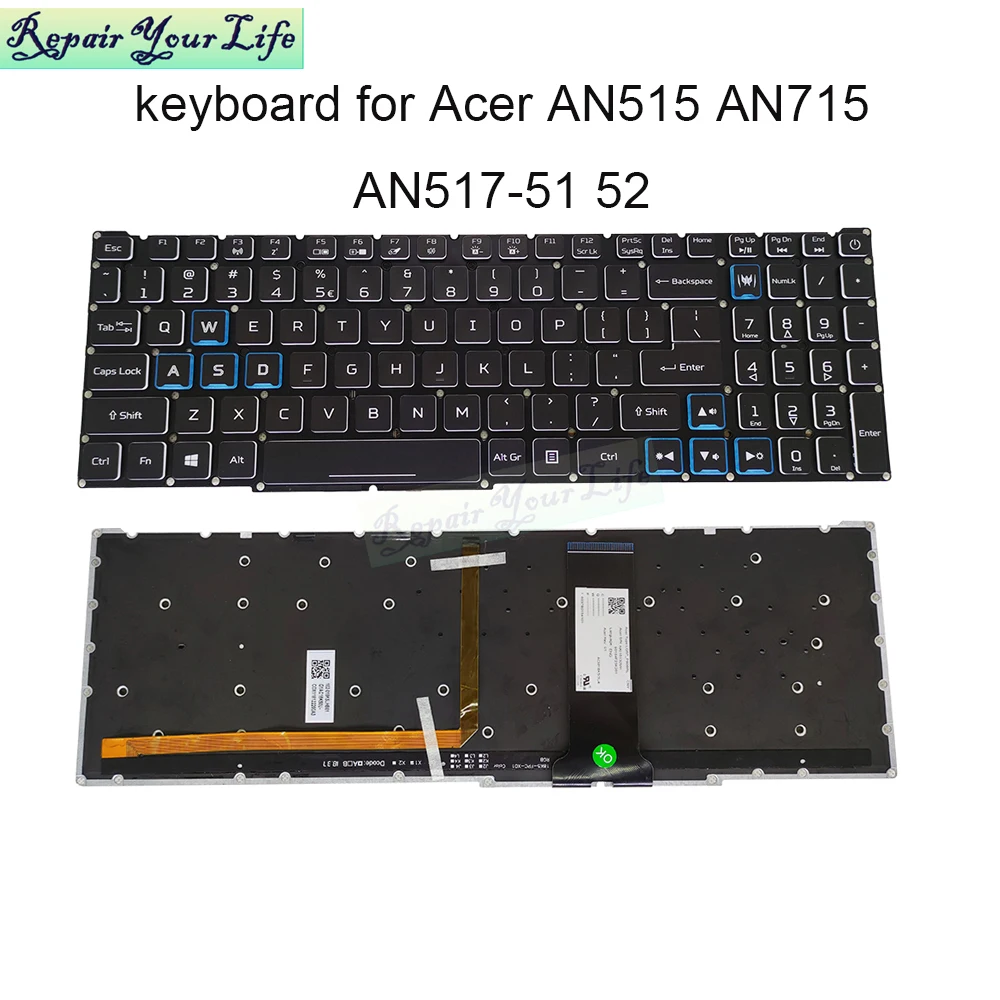 Teclado Retroiluminado Pt-br Brasil Nós para Acer Nitro An5155443 An517-51 52 An715-51 Lg5p-p90brl