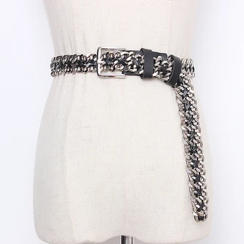 

Women 2020 news punk blet PU gold chains patchwork belts sivler color waistband sexy club cinturon mujer