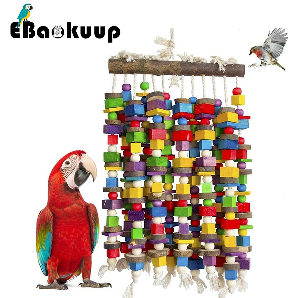 

EBaokuup Large Parrot Tearing Toys Chewing Toy Colorful Wooden Bird Cage Toy For Macaws Cockatoos,African Grey,Medium Pet Birds