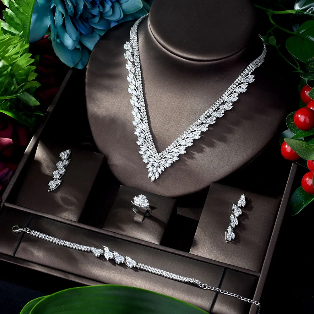 Hibrid роскошный комплект ювелирных изделий AliExpress с AAA кубическим цирконием женские медные Свадебные аксессуары Ювелирные наборы bijoux mariage N-915