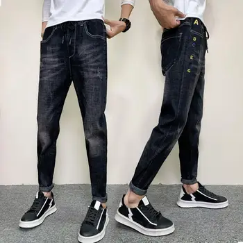 

28-36 Men Jeans Autumn Winter Korean Slim Fit Denim Men's Jeans Pants Hip Hop All Match Casual Streetwear Trousers Men Black