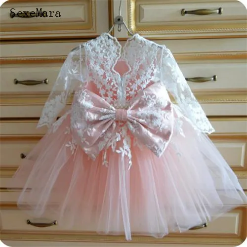 

Handmade Pink Baby Girls Dresses for Birthday Long Sleeve Tutu Outfit Child Kids Clothes Party Gowns Flower Girl Dress