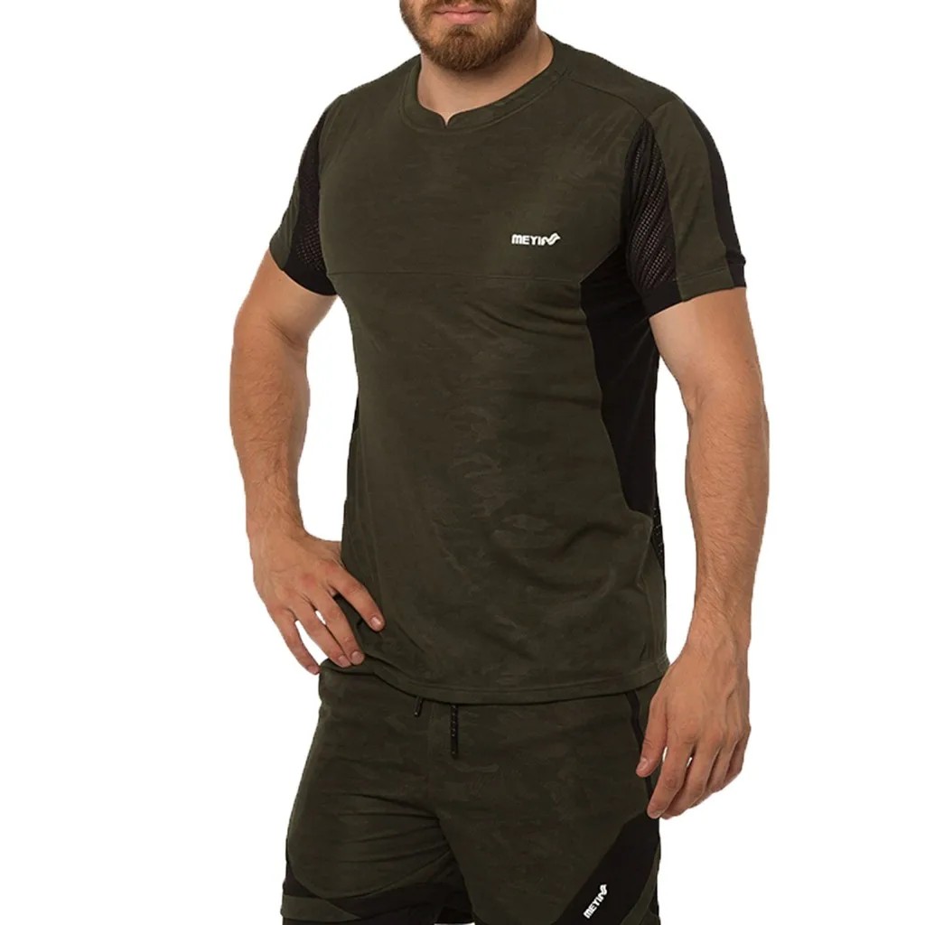 Army Green JACOSIN мужские костюмы мужские повседневные Фитнес Быстросохнущий эластичный костюм наборы мужские короткие штаны спортивные костюмы полиэстер мужской однотонный спортивный комплект - Цвет: Army Green