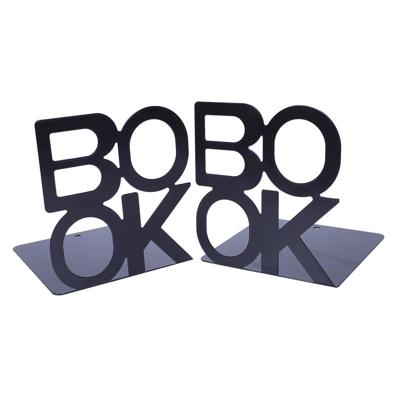 

Alphabet Shaped Metal Bookends Iron Support Holder Desk Stands For Books Black