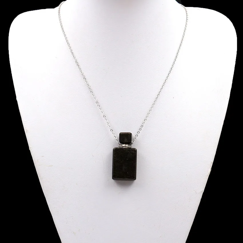 XSM натуральный обсидиан подвеска в виде бутылочки парфюма ожерелья эфирное масло диффузор квадратные кристаллы аметиста изготовление каменных ювелирных изделий 1 шт