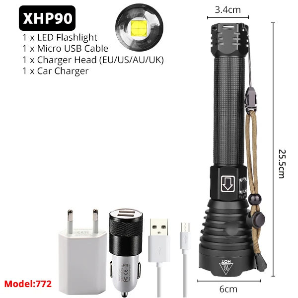 Package H XHP90 18650 26650 флэш-светильник светодиодный XHP70.2 масштабирования Фонарь Кемпинг лампы самый мощный USB Перезаряжаемые XHP50 Тактический светильник - Emitting Color: Package H