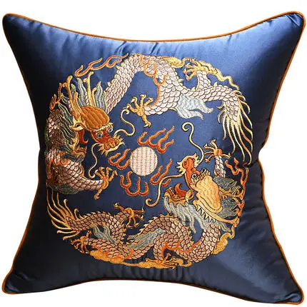 Последняя с вышивкой дракона и атласной отделкой, крышка подушки Чехол Диван Декоративная Наволочка на подушку для кресла китайский круглая крышка люка