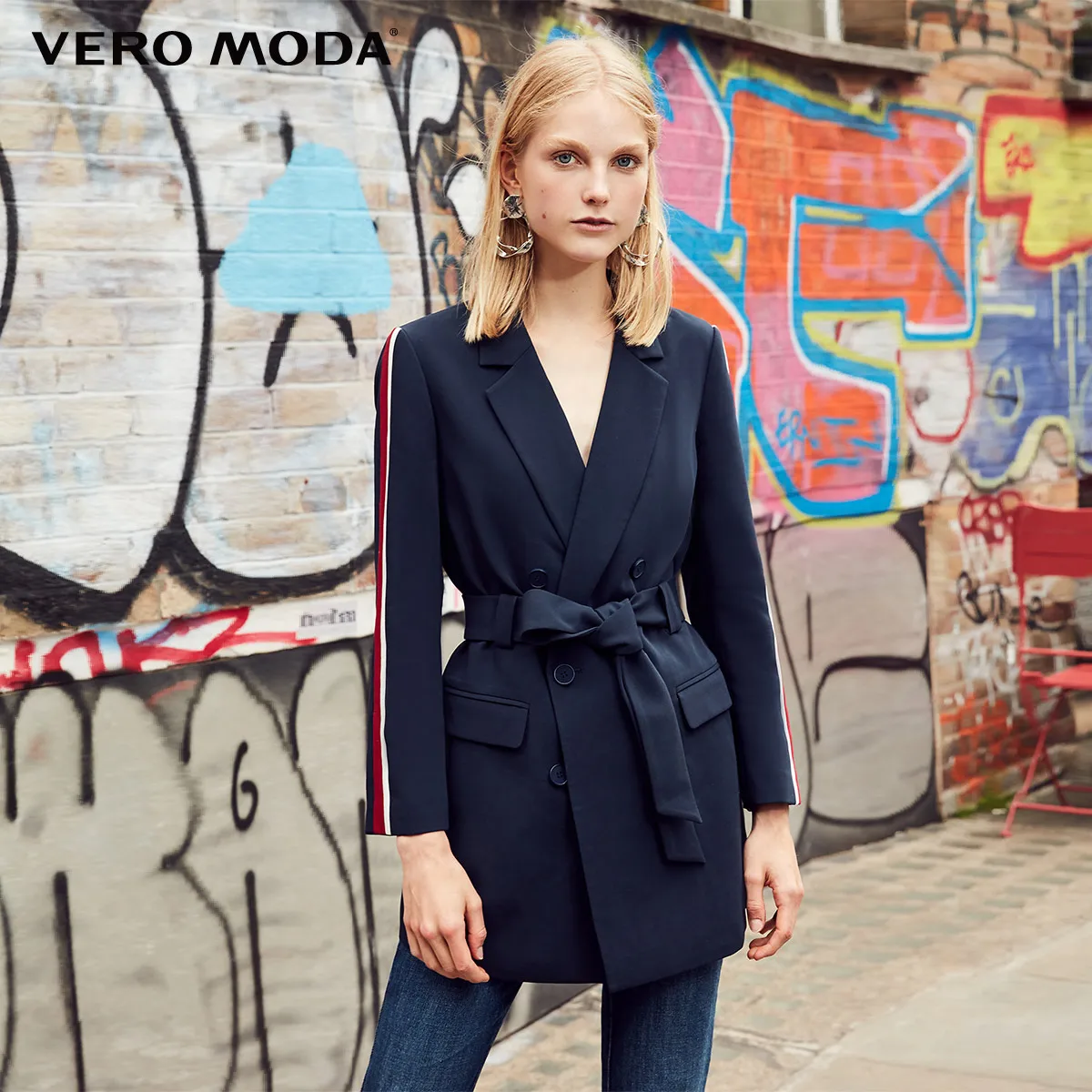 

Vero Moda 2019 New Arrivals Striped Splice Decorative Waist Belt Blazer | 318308534