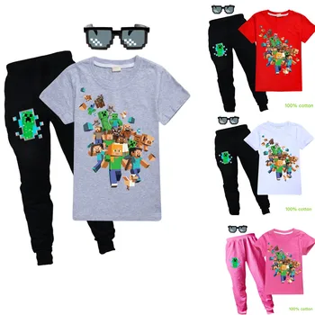 

my world block game white girls Sport Suit Teenage Autumn Girls Clothes Set T shirt Top & Pants Casual 2-16Y Child boy Clothes