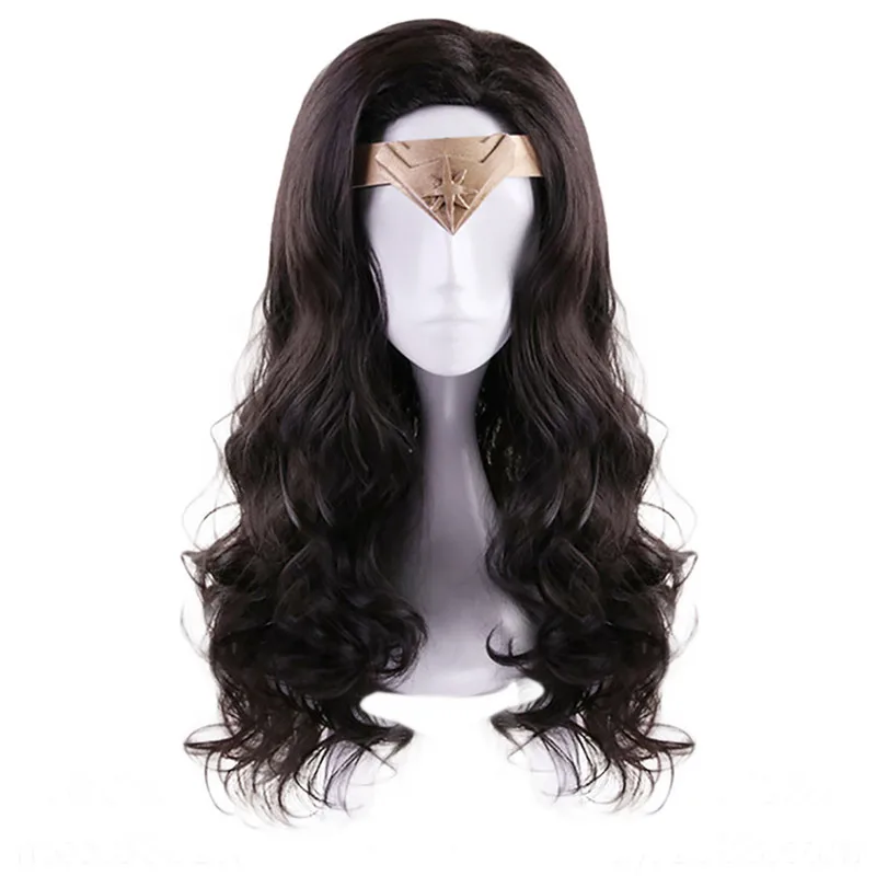 

Wonder Woman Diana Prince Cosplay Wigs Brown 60cm Long Curly Synthetic Hair Halloween Costume Party Wig No Headgear