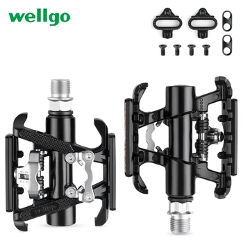 

Wellgo Clipless 2 IN 1 Bicycle Pedals MTB Flat Platform Pedals Cycling Aluminum Alloy Bike Pedals Compatible with SPD Cleats