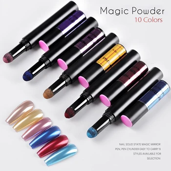 

Nail Powder Cushion Pen Jelly Nail Art Glitter Mirror Laser Effect 10 Colors Nails Holographics Chrome Powder