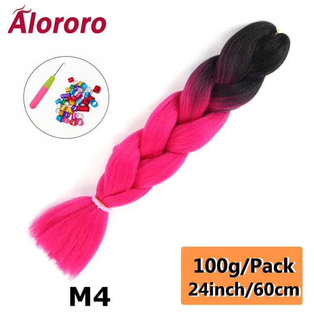 Jumbo Braid Hair Extensions Green Synthetic Braiding Hair 24 Inch Afro Blue Pink Purple Blonde Ombre Hair for Braids Alororo 24inches-M4